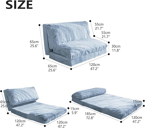Miniatura 7 de N&amp;V Sofá cama plegable, sofá plegable con relleno de espuma, incluye funda extraíble y lavable a máquina, piel sintética suave de alta calidad (M,