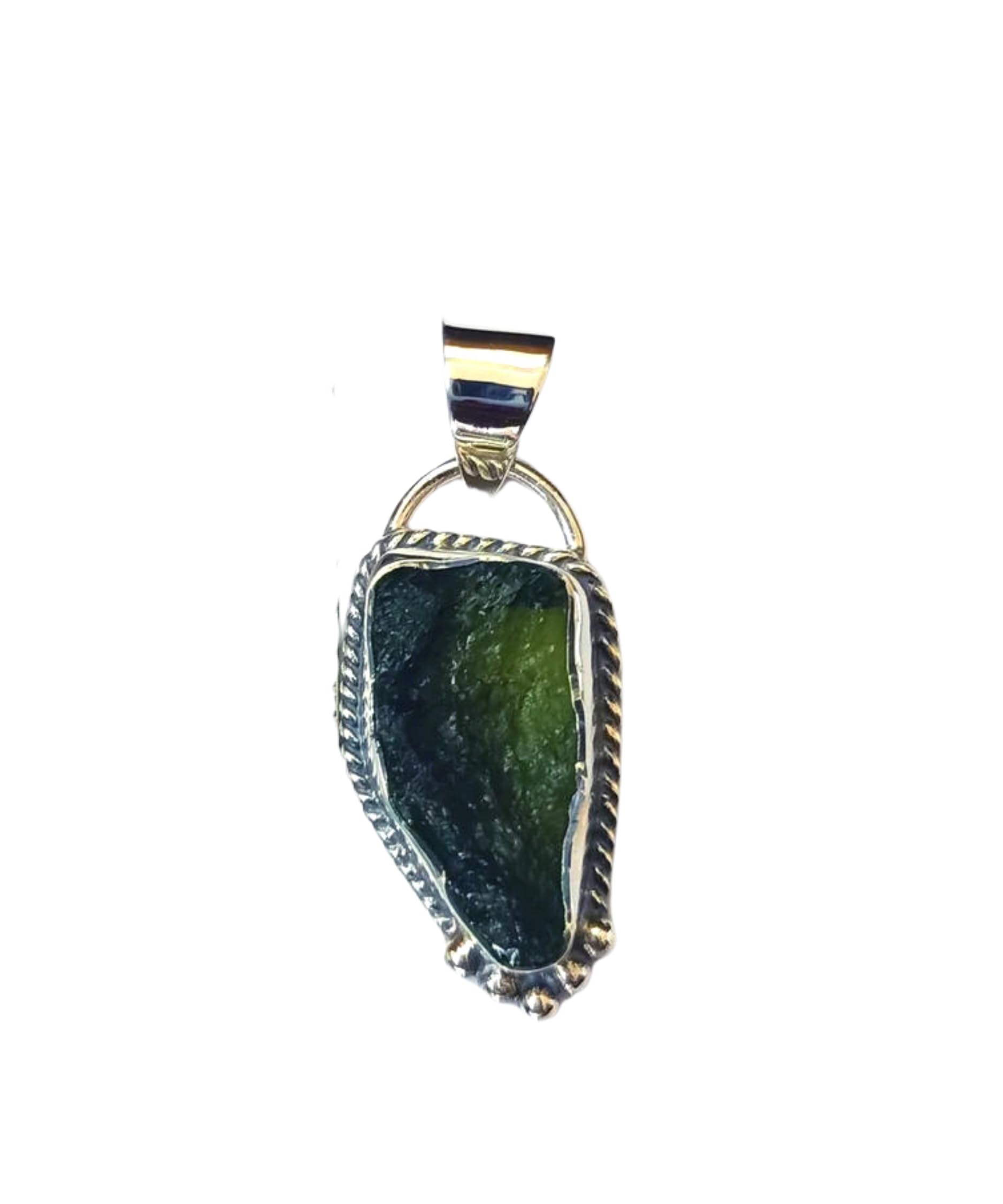 Maruti Creations925 Sterling Silver Moldavite Necklace Real for Women Healing Crystal, Green Natural Energy Gemstone Pendant for Protection and Healing