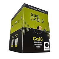 Vista 1 de trueCABLE Cat6 cable riser (CMR), 1000 pies, 4 pares de cobre puro sólido de 23 AWG, 550 MHz, certificación ETL, par trenzado sin blindaje (UTP)