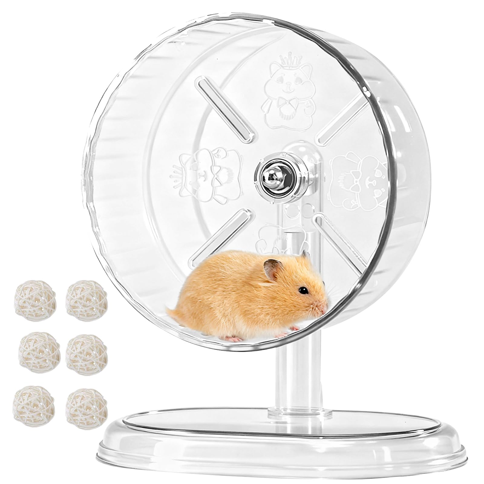 Silent Hamster Exercise Wheel,8.3 Inch Quiet Spinner Hamster Running Wheel,Silent Wheels with Anti-Skid & Adjustable Stand for Gerbils, Mice, or Other Small Pets,Transparent