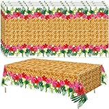 Mindsoft 4 Pcs Hawaiian Luau Party Table Cover 54'' x 108'' Plastic Hawaiian Tablecloth Disposable Rectangular Luau Party Decorations Summer Tropical Table Supplies for BBQs Beach Pool Birthday