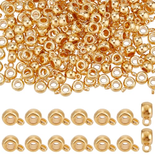 SUNNYCLUE 1 Box 200Pcs Gold Bail Tube Beads, Round, Alloy Metal, Bail Bead, Perfect for Jewellery Making DIY Crafts, Bracelet