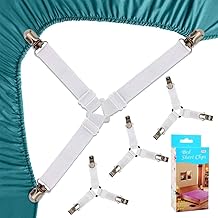 Bed Sheet Straps Clips, Sheet Holder, 4 Pack Triangle Bed Sheet Straps Fasteners Set 3 Ways Mattress Corner Suspenders Grippers Holders for Mattress Pad Corner Crib (White)