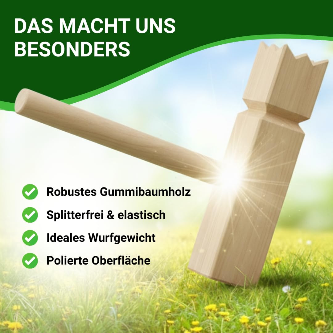 Kubb Wikingerschach aus Holz, Outdoor-Wurfspiel inkl. Tragetasche & Spielanleitung aus FSC Gummibaumholz, Turniergröße, Wikinger Schach Holz outdoor, Rasenschach, Outdoor Spiel, Wikinger Spiel outdoor