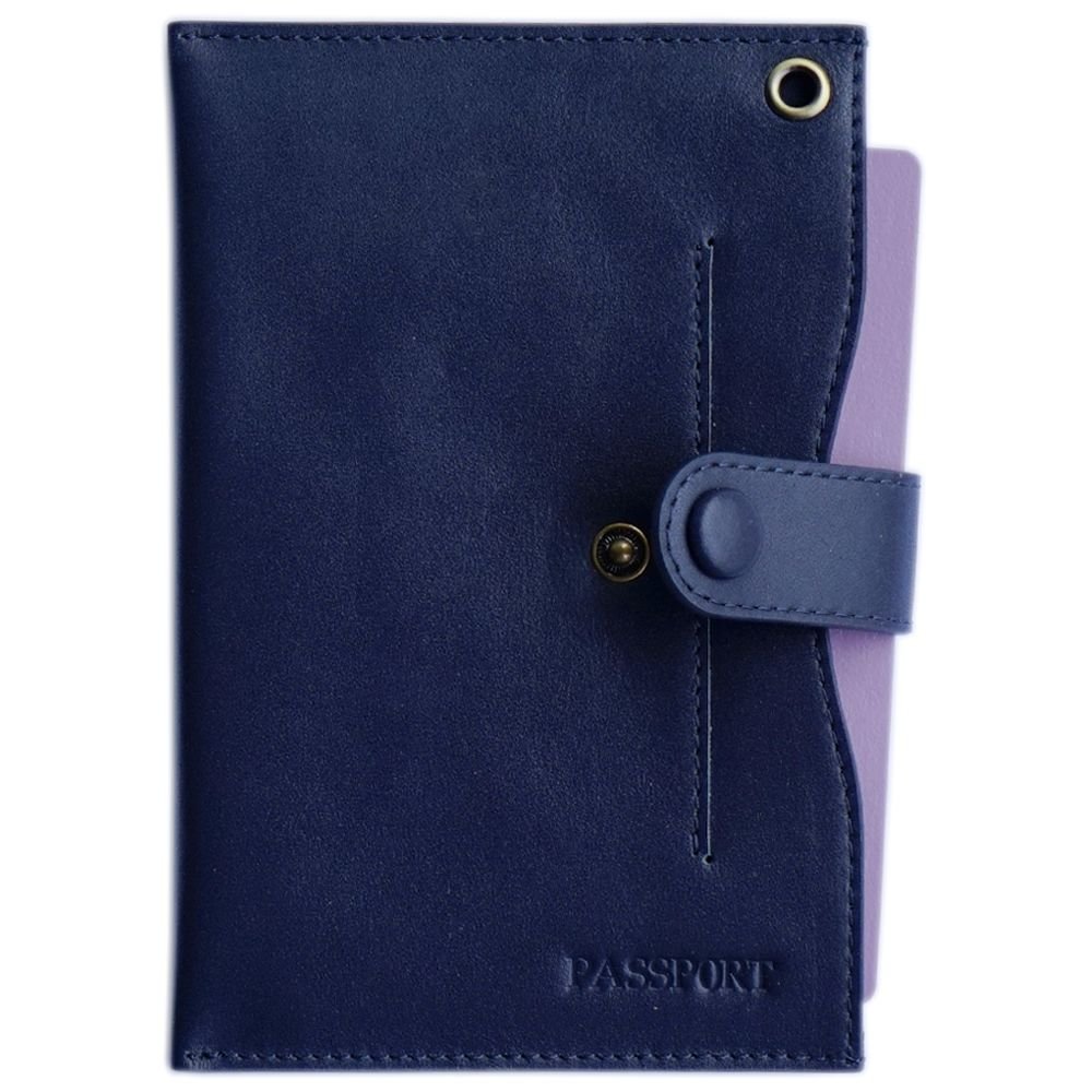 Pacer Go Unisex Dark Blue Passport Holder With Credit Card Slot And Button Closure Genuine Leather Rfid Blocking, Standard, Rfid Wallet