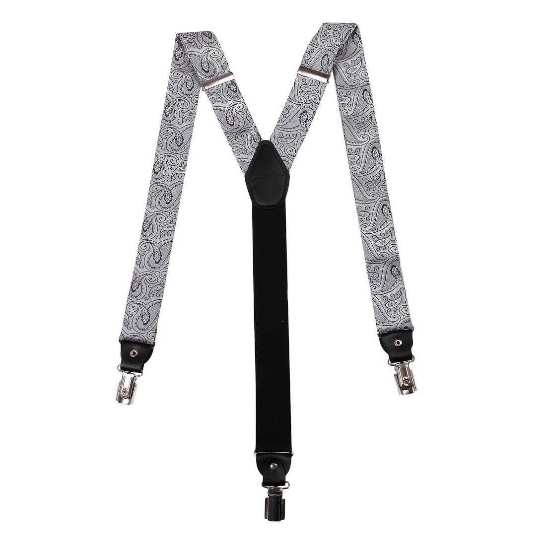 Epoint EFBB0031 Grey Paisley Suspenders Silk Y-Back Suspenders Stainless Steel Clip
