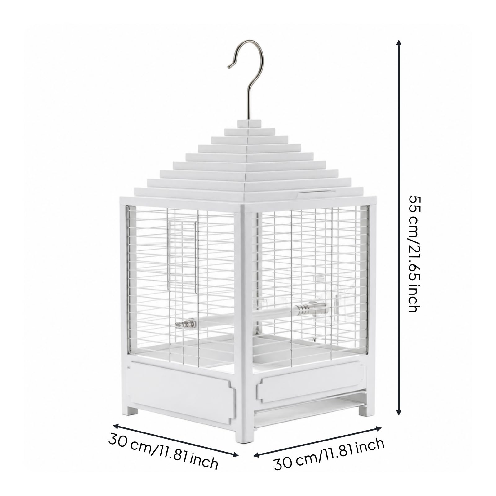 Dekokäfig mit Aufhängehaken quadratisch Vogelkäfig mit herausnehmbarer Bodenschale kompakt Vogelgehege für Wohnzimmer, Balkon
