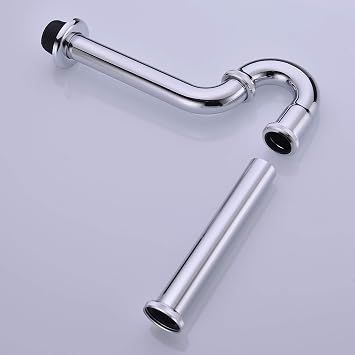 Brass P Trap, 1 1/4 Bathroom Basin Sink Waste Trap Drain Kit with Flange and Slip Joint Extension Tube Drain Tailpiece, Adjustable Height, Polished Chrome