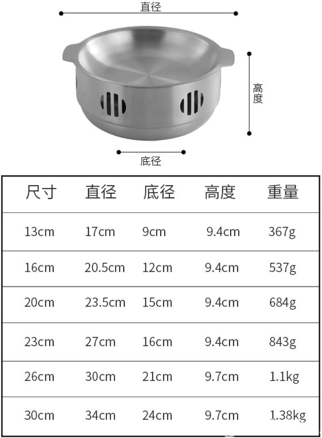 Stainless steel Korean-style double-ear dry boiler is exquisite and practical for household use-silver -20cm