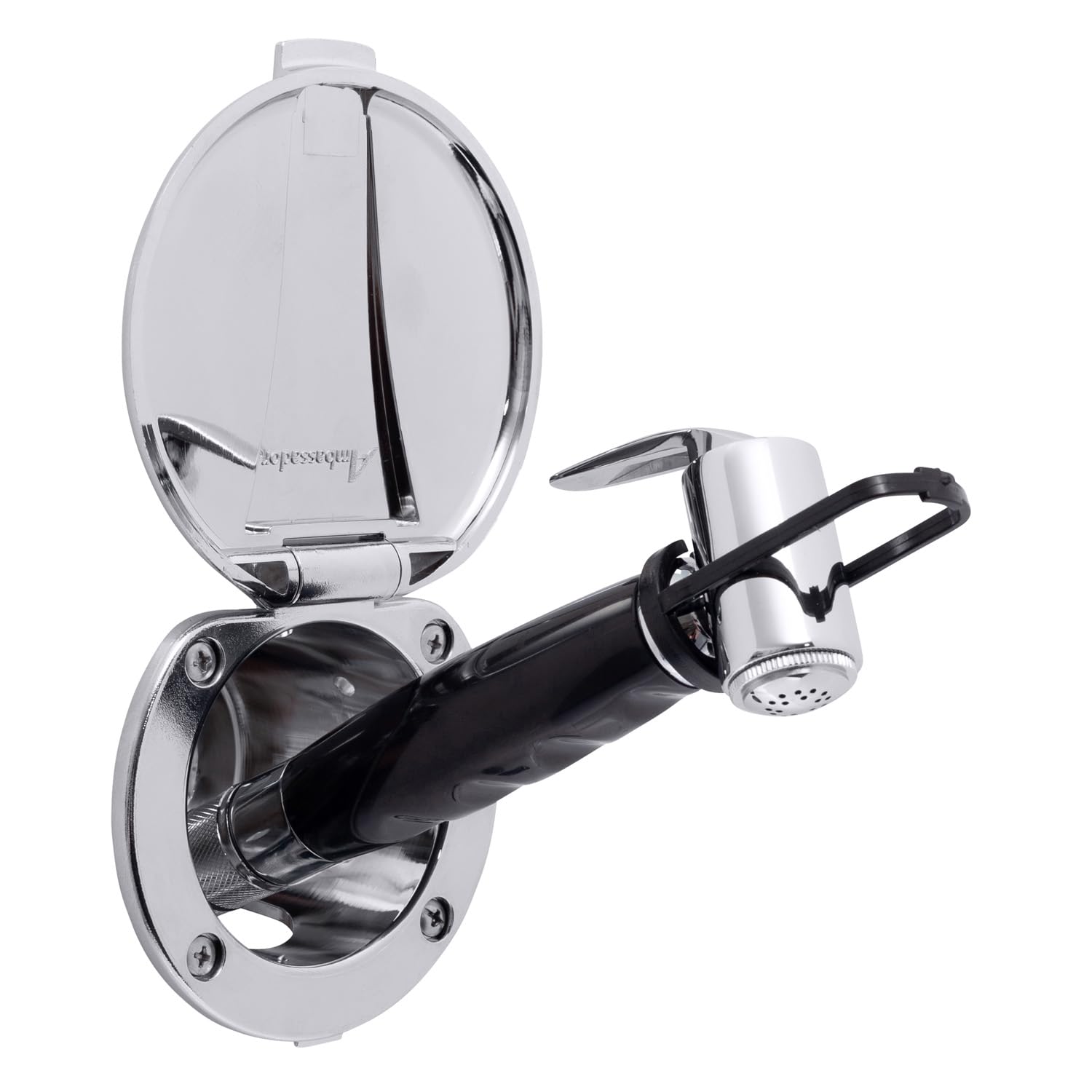 Recessed Shower- Chrome Cup & Lid, Hammer-Head Black Sprayer, 6' Stainless Steel Hose - 136-0016-CP-W