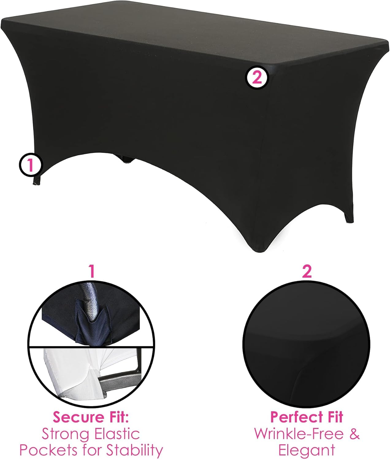 YOUR CHAIR COVERS 6 Pack Rectangular Spandex Table Covers 6ft Fitted Tablecloth Wedding Event Patio Decorations Elastic Fabric Stretch for 6 ft Folding Table (Black)