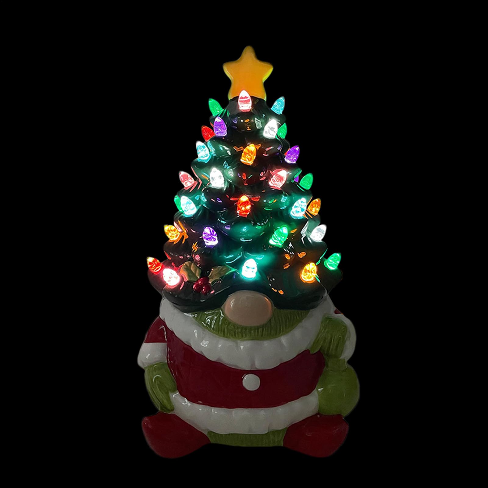 Gnomes de fête en résine avec lumières et mini arbre de Noël de bureau