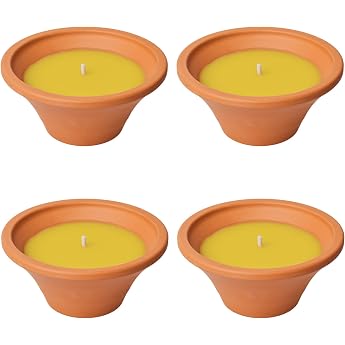 Flame Bowls Lemon Citronella for Outdoor Use - Outdoor Candles Terracotta - For Your Garden - Fire Bowls in Set of 4 - 6 Hours Burning Time - 15 x 15 x 6.5 cm