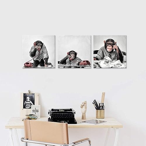 Miniatura 2 de iHAPPYWALL - Lienzo decorativo de 3 piezas con diseño de mono en la pared diseño de mono en el teléfono en el escritorio con diseño de mono para
