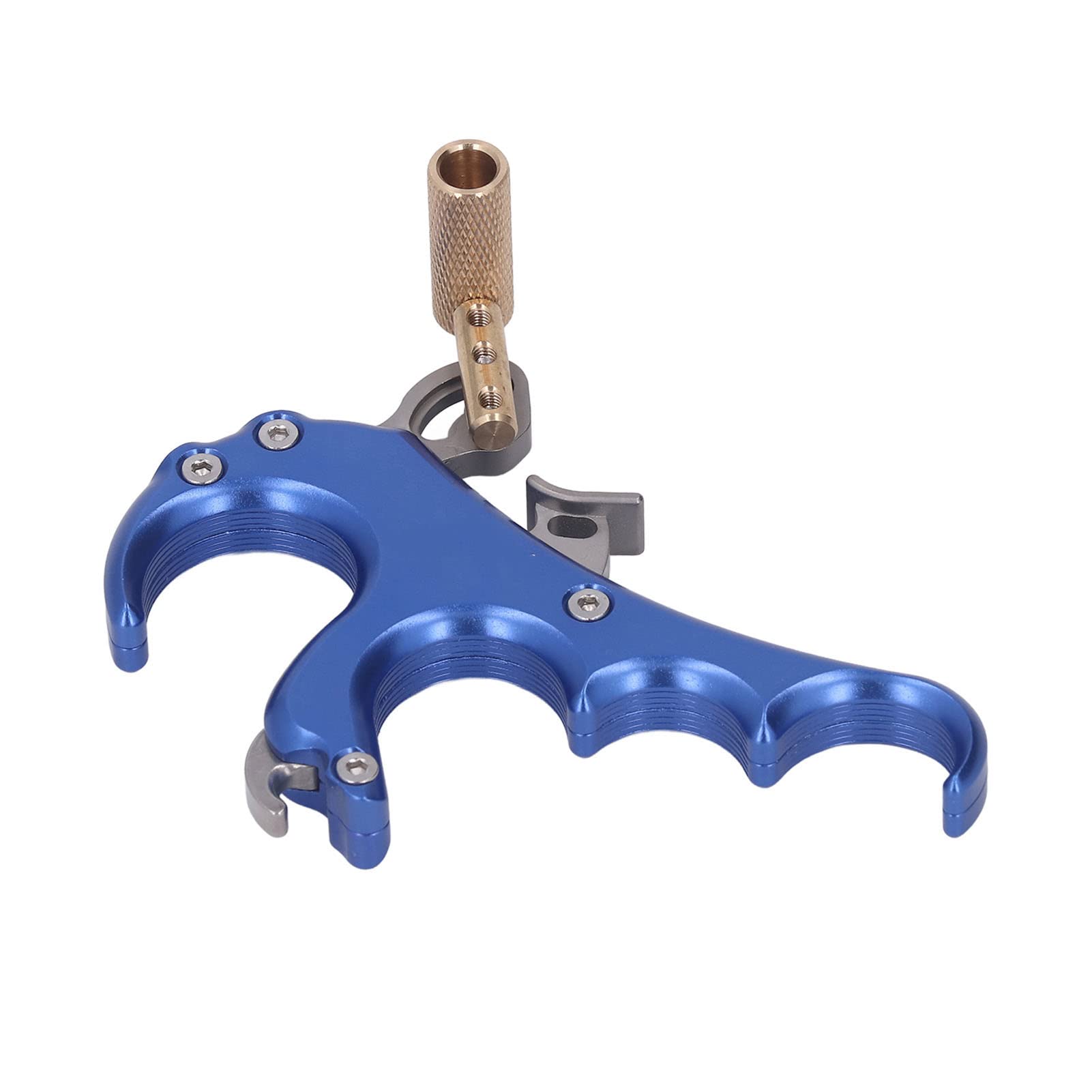 KKPLZZ Bow Release Aids, Aluminum Alloy 4 Finger Release with Adjustable and Anti Skid Handle, for Archery Training and Long Term Use (Blue)