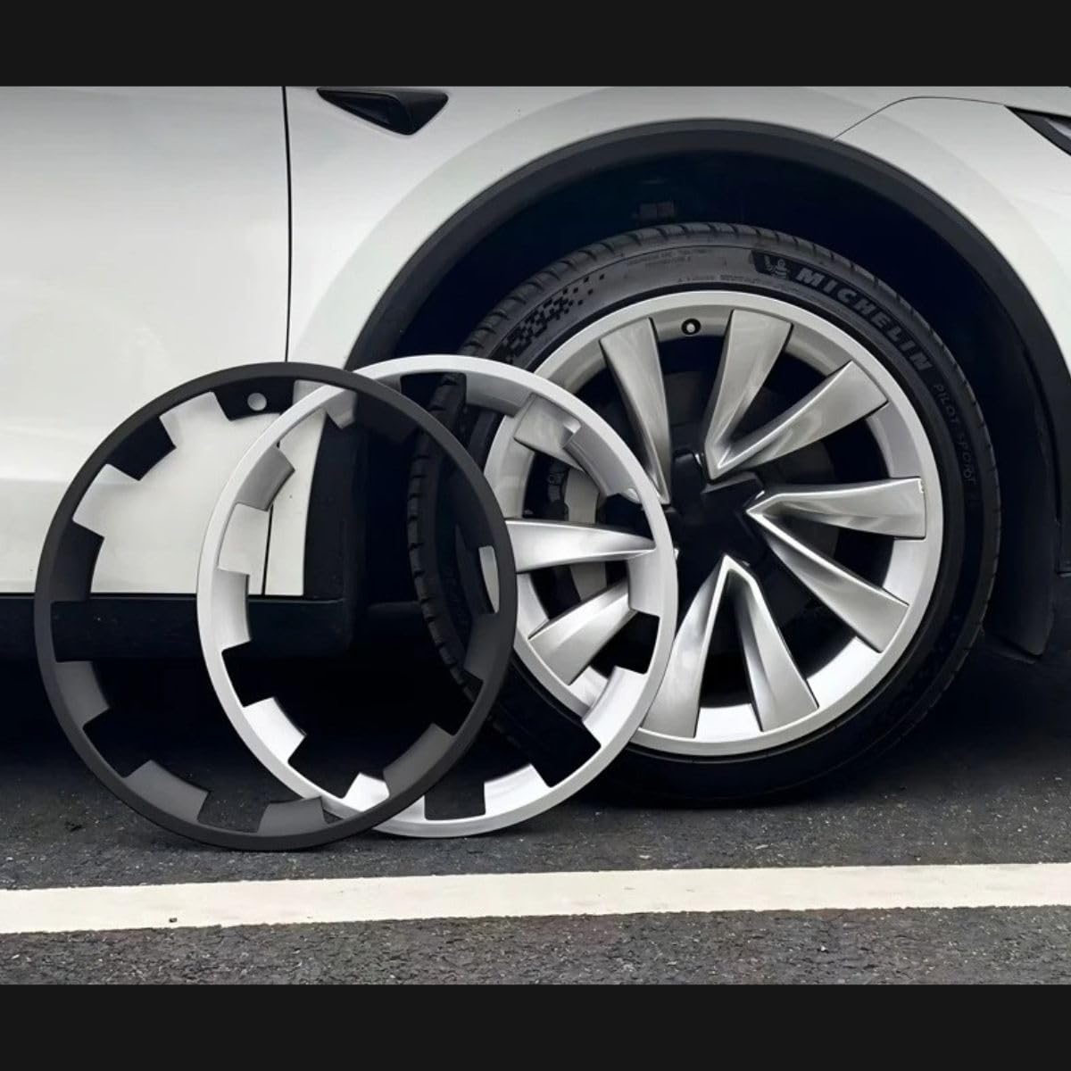 Protection de jante Tesla Model Y Juniper, 20 pouces, argent métallique, ensemble de 4 pièces pour jantes Helix