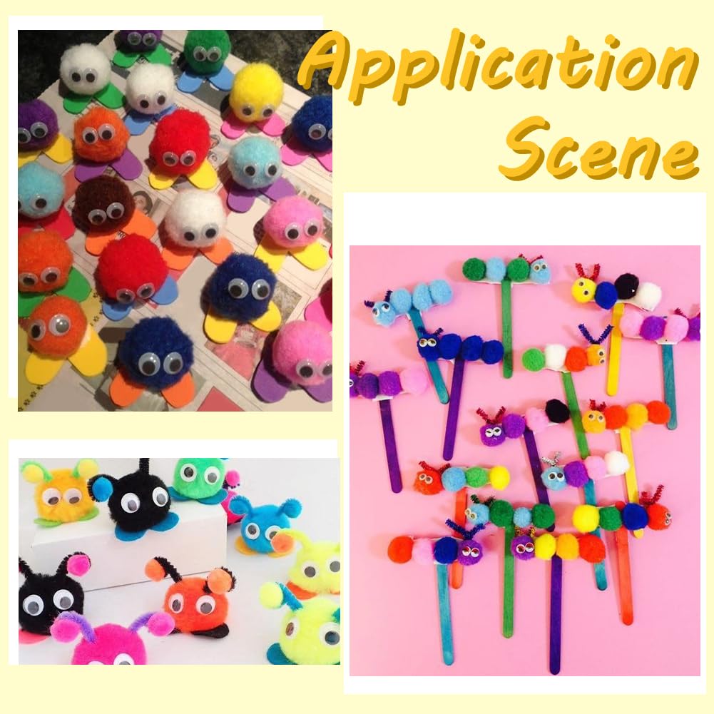 200 Pièces Pompons Jaunes + Yeux Mobiles - 25mm, Pour Décorations Halloween, Noël, DIY, Activités Manuelles