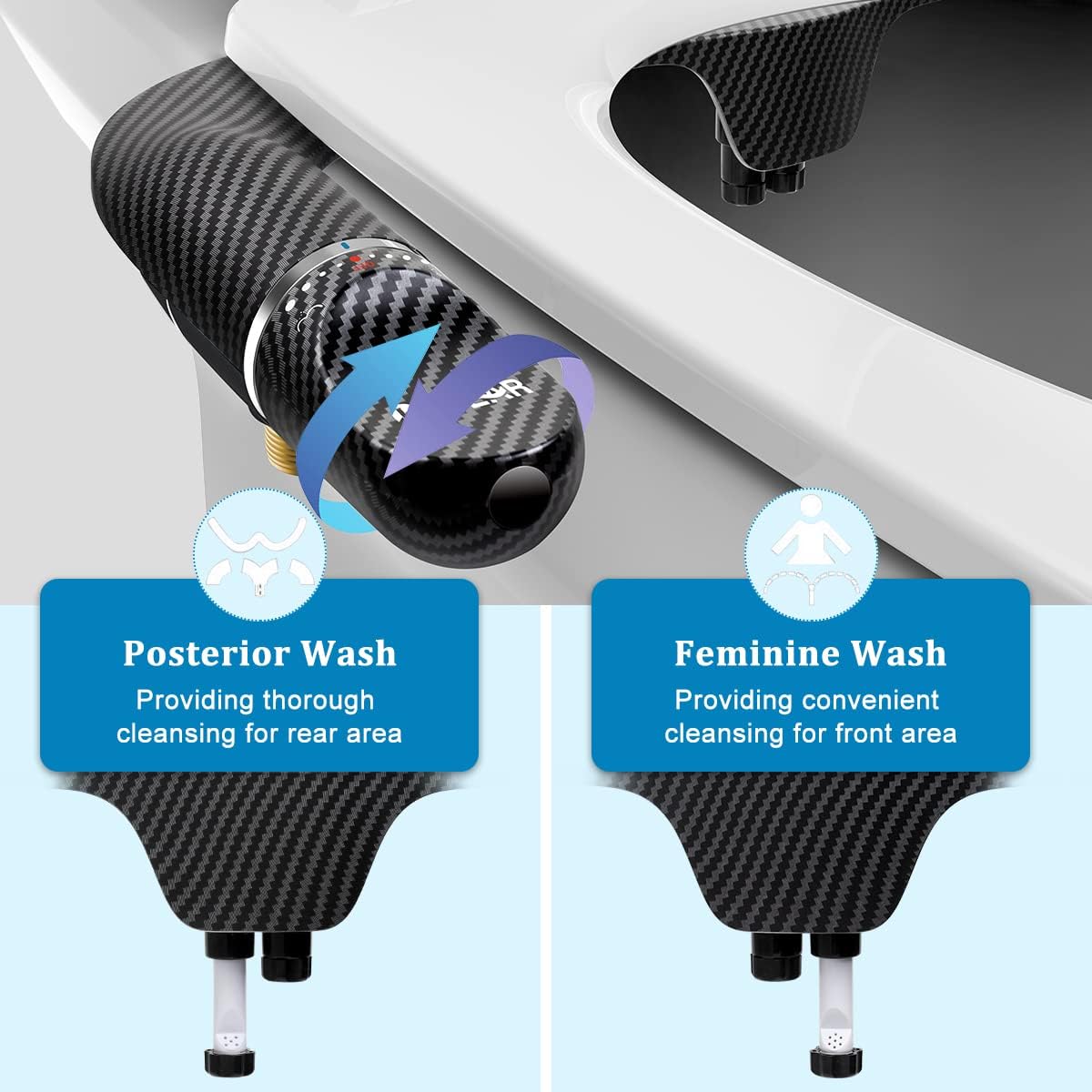Bidet Attachment For Toilet, Ultra-Slim Dual Nozzle Bidet Attachment Adjustable Water Pressure Non-Electric Fresh Cold Water Bidet Toilet Seat Attachment for Feminine and Posterior Wash (Black)