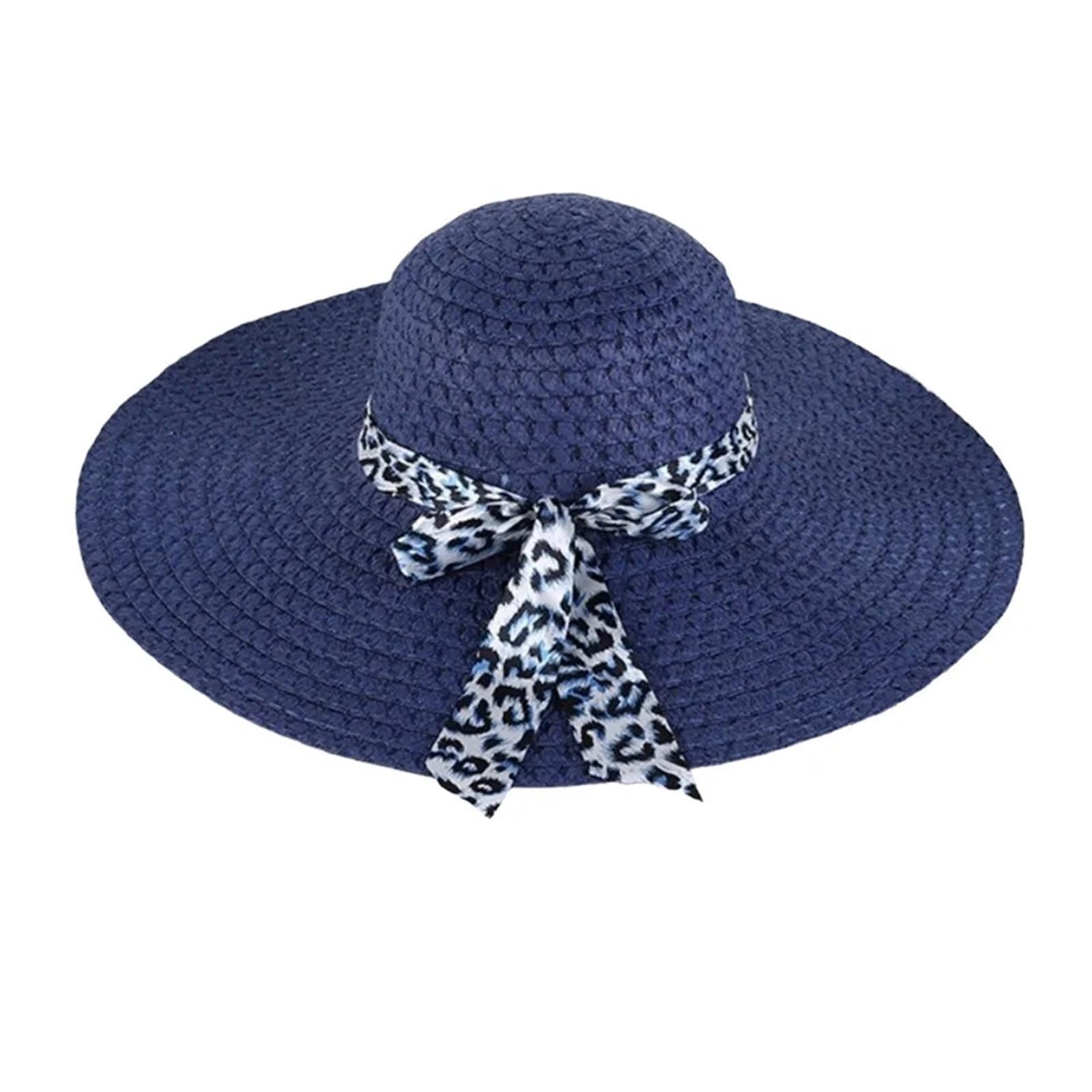 MRKU Summer Sun Hat Big Brim Protection Bowknot Straw Casual Breathable Panama Cap Travel