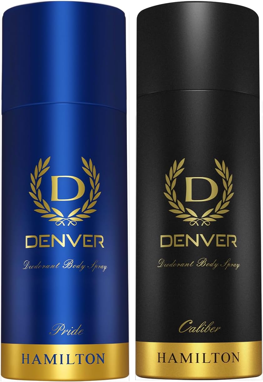 Denver Pride & Caliber Deodorant for Men,150ML Each, Pack of 2| Long Lasting Deodorant Body Spray For Men