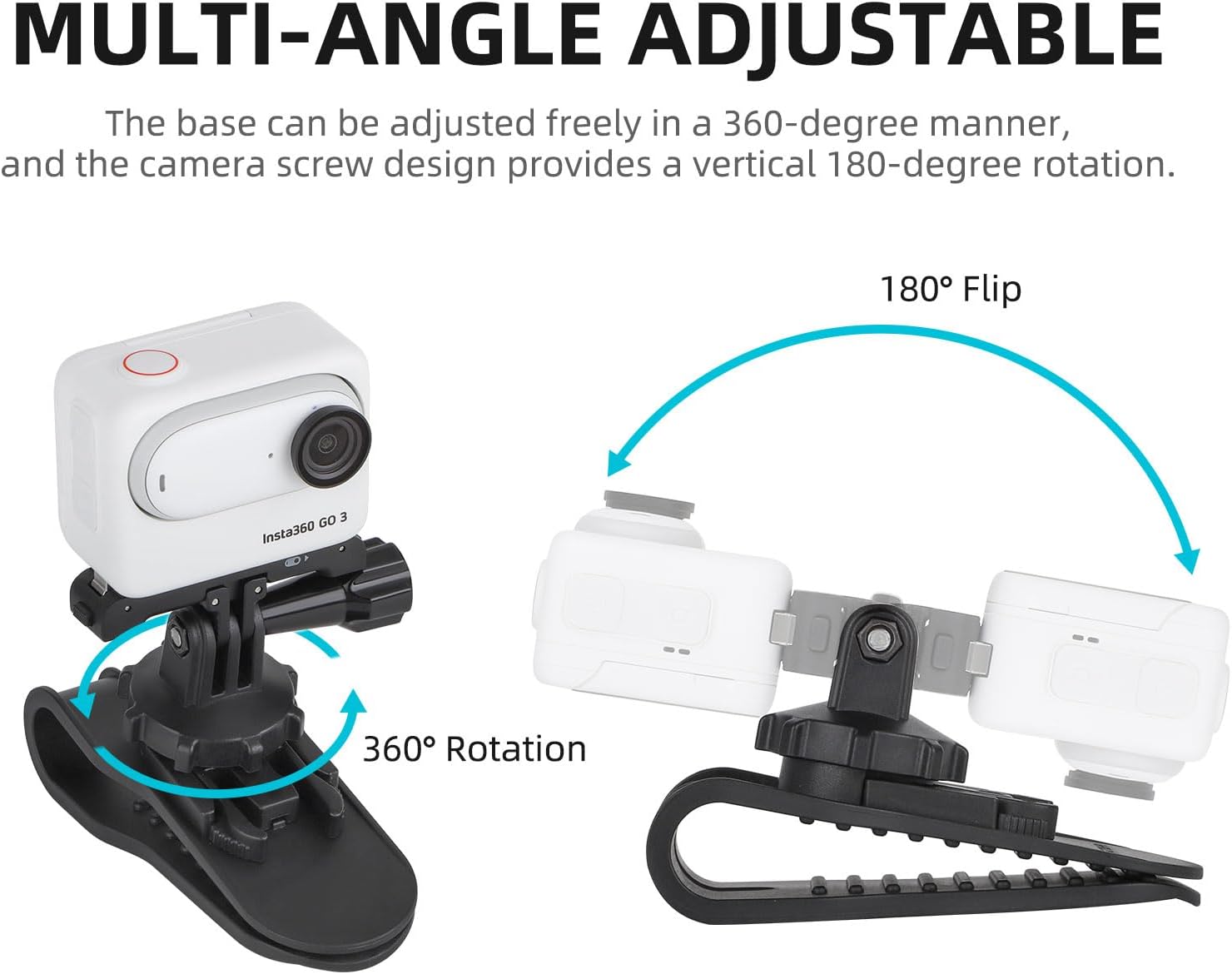 Автомобильный держатель для солнцезащитного козырька к DJI Osmo 360/Nano/Action 6 5 Pro, GoPro Hero 13 12, Insta360 GO Ultra/X4 Air/X5/GO 3S/Ace Pro 2 с винтовым адаптером 1/4, поворачивающийся на 360°
