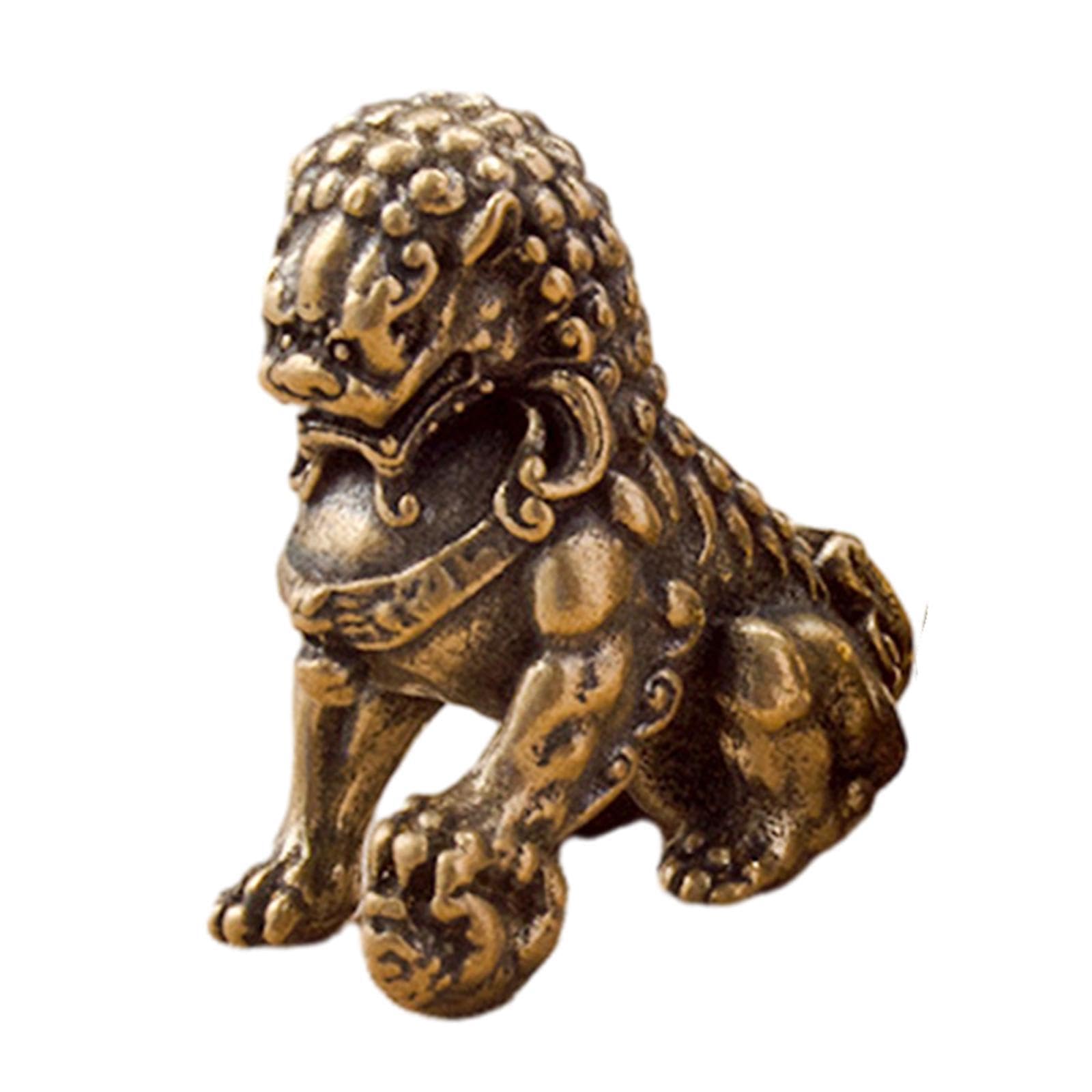 PIXZCSA Chinese Lion Miniatures Brass Sculpture Tabletop Ornament For Home And Office Decoration Decorative Chinese Lion Statue Can Be Used To Decorate Table, Right, 2.8x2.8cm