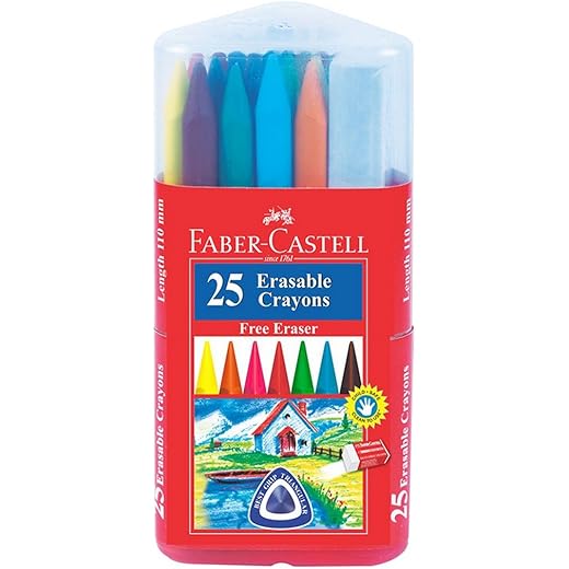 Faber-Castell Erasable Plastic Crayon Set Gift Pack- 110mm, Pack of 25 (Assorted)