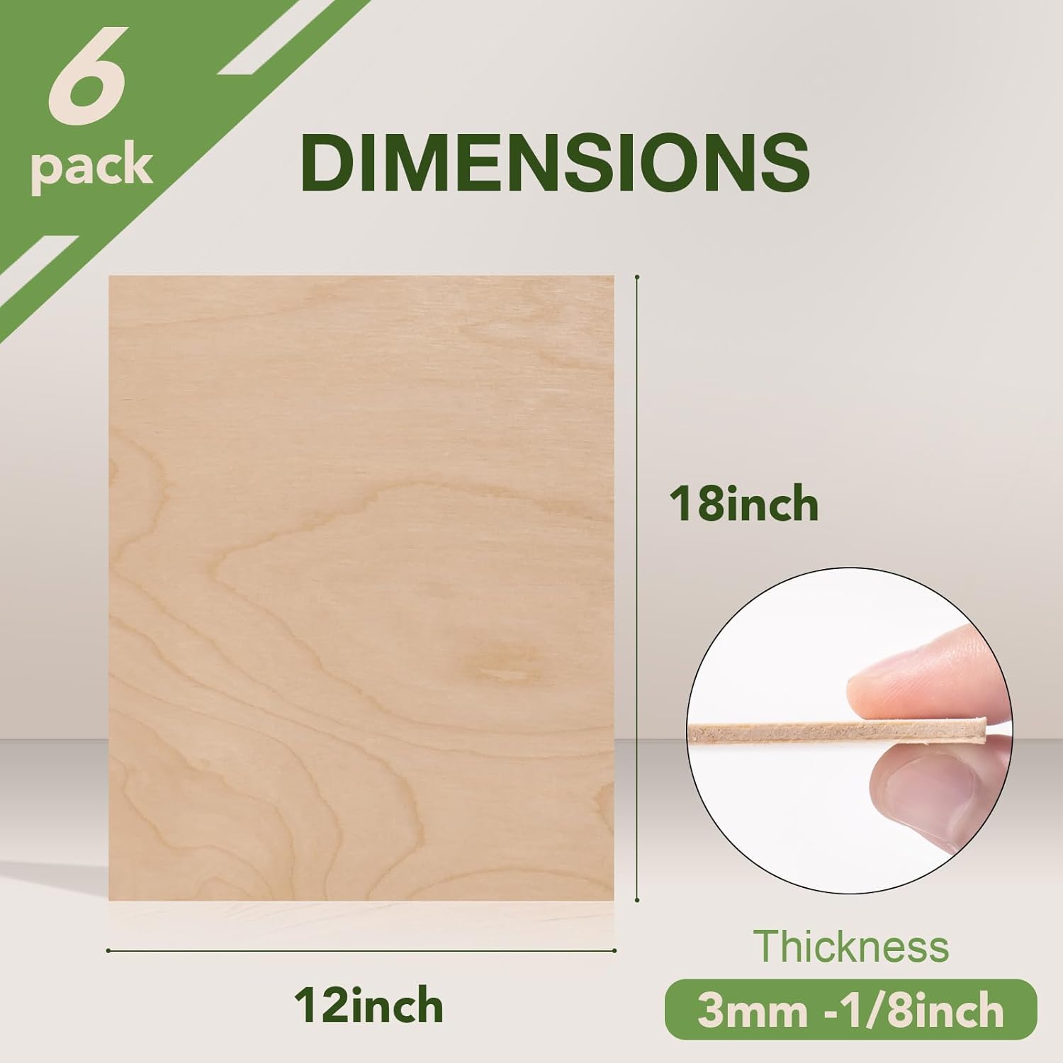 Rowood 6 Pack Birch Plywood 1/8,12x20x1/8inch,3mm Thick Unfinished Wood for Laser Cutting and Engraving,DIY Ornaments,Wood Burning,Models Drawing Birch 6-pack 1/8" x 12" x 20"