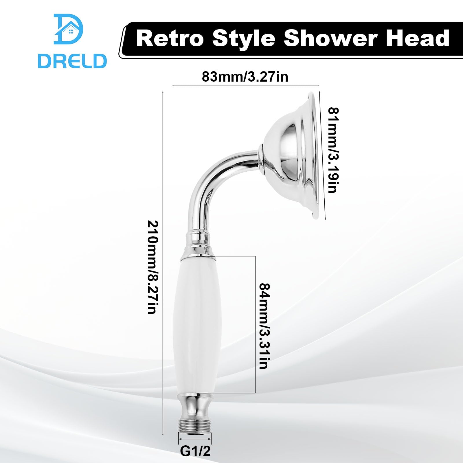 DRELD 2-Piece Retro Stainless Steel Shower Head Set - Victorian Vintage Style Hand Shower with 1.5m Hose, Silver - Image 2