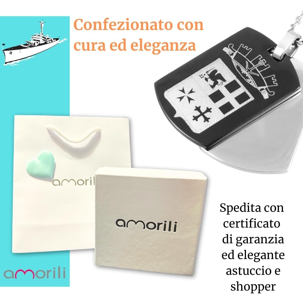 Collana Uomo Marina Militare – Piastra Militare in Acciaio Inossidabile con Simbolo Inciso – Girocollo Dog Tag Stile Militare Elegante e Resistente cll0760b