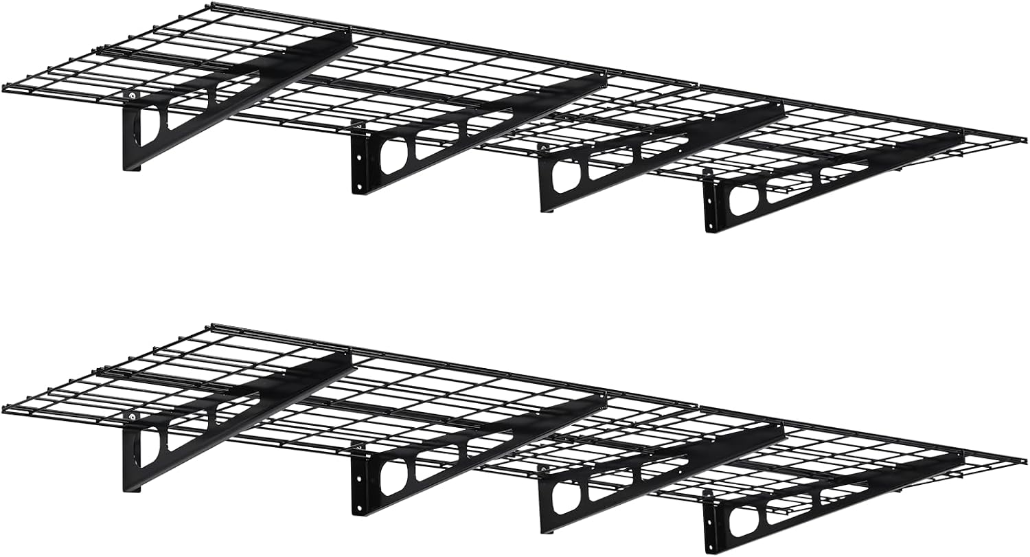 GarveeTech 2-Pack Garage Wall Shelves, 4 x 1 ft/48 in x 12 in Heavy Duty Floating Shelves, 150 LBS Load Capacity Wall Mounted Garage Tool Organizer, Ideal for Workshop, Shed, Black