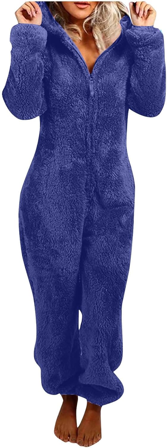 Générique Combinaison Pyjama Femme Teddy Pyjamas Hiver Peluche à Capuche Flanelle Une Pièce Pyjama Imprimé Ample Adulte Costume Animaux Pyjamas Cosplay Combinaison Une Pièce Vêtements De Maison