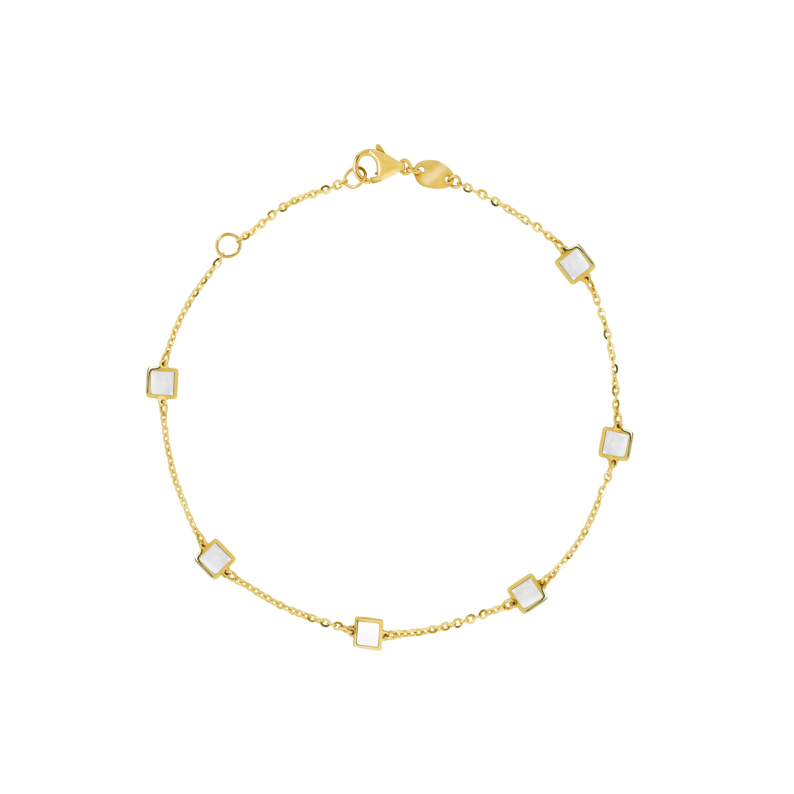 Rodium - Goldkette set mit Perlmutt-Quadrate, Einstellbar, 14 Karat Gold/ 585er Feingehalt, Ideales Geschenke für Damen