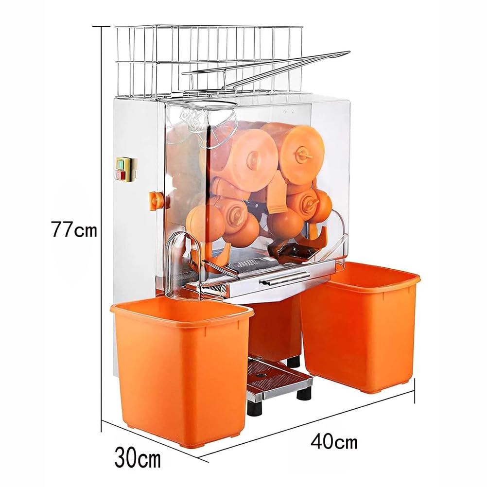 Extracteur Automatique De Jus d'orange À Mastication Lente, Presse-Agrumes Commercial avec 2 Seaux De Collecte Peau, 20 Oranges par Minute Et Taux Sortie De Jus 40 À 50% pour La Maison