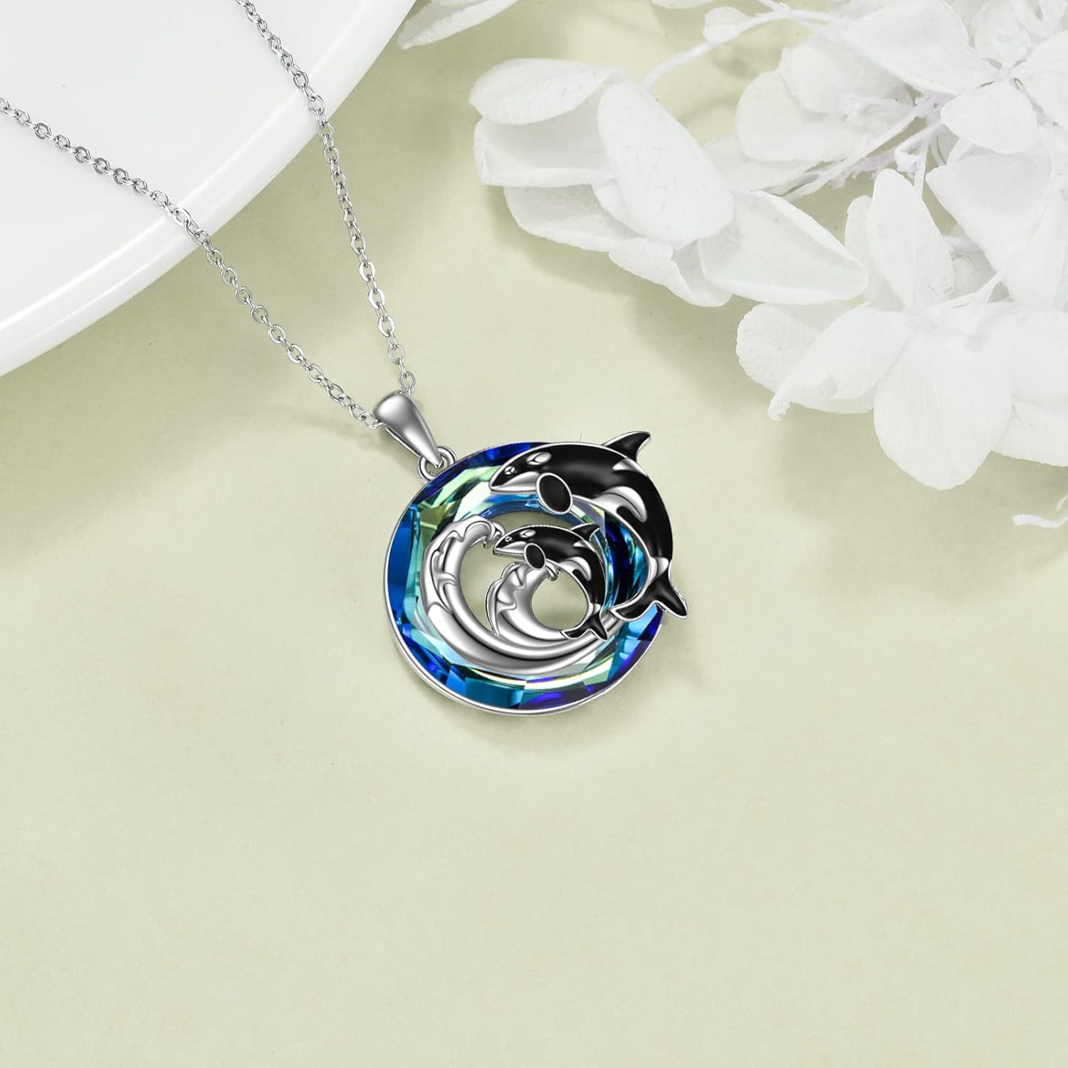 Orca Necklace Sterling Silver Crystal Killer Whale Necklace Ocean Pendant Jewelry Gifts for Women Men - Image 3