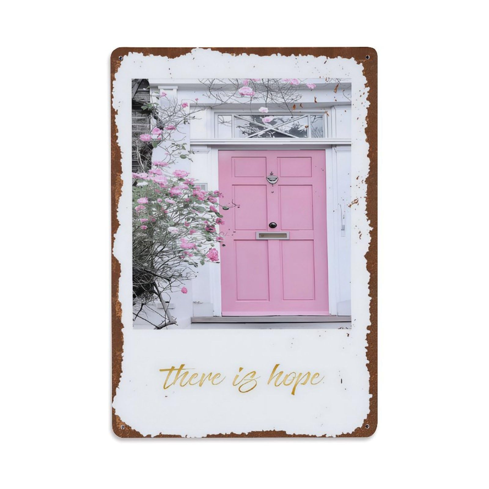 Pink Door & Blossom There Is Hope Vintage Tin Sign Vintage Aluminium Metal Sign, Retro Wall Decor for Home, Bar, Garage & Farmhouse 30x20cm
