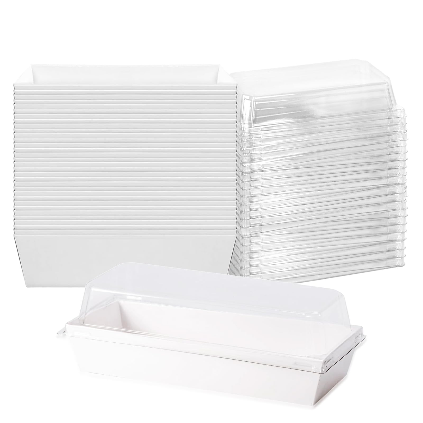 Hniuyun White 50Pack Paper Charcuterie Boxes With Clear Lids, Rectangle Food Containers Dessert Boxes, For Bakery, Slice Cake, Cupcake, Sandwich And Cookies (19Cm)
