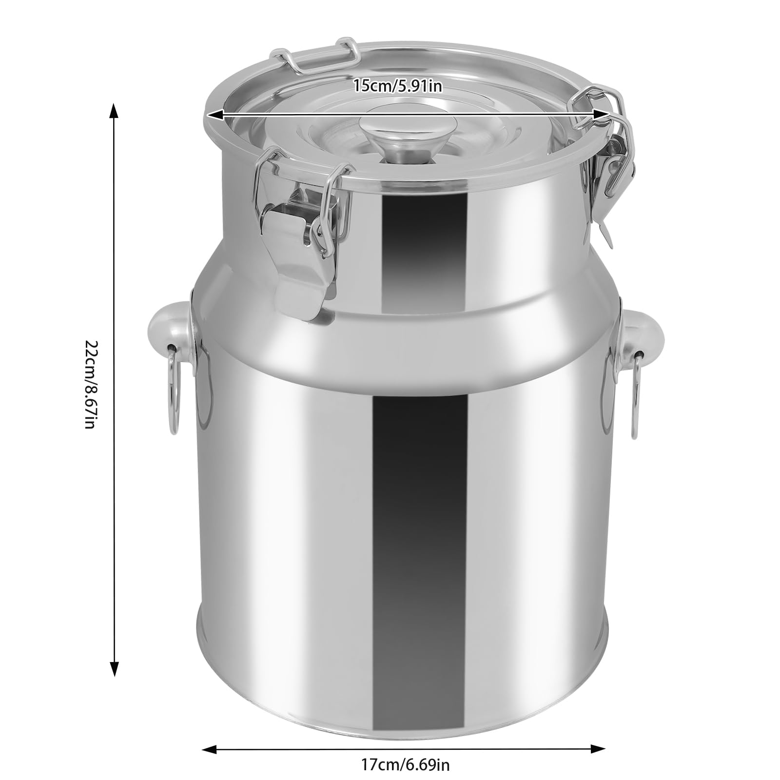 Jarra de leche de acero inoxidable de 5 litros, hermética (201) con cierre de cuatro puntos y junta de silicona, para leche, vino, aceite, zumo, almacenamiento de alimentos con gran capacidad para el