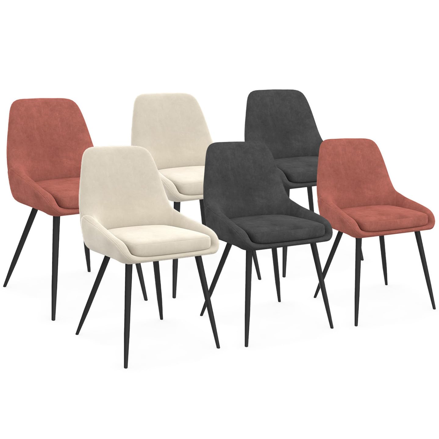 IDMarket – Juego de 6 sillas THALYA Mix Color Gris oscuro x2, Terracota y Beige con reposabrazos