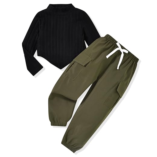 HINTINA Conjunto de 2 peças de calça jogger cargo para meninas pequenas