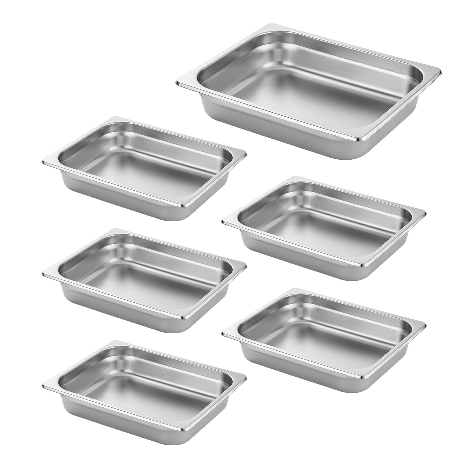 HECMAC Paquete de 6 sartenes antiatascos para hotel, tamaño 1/2, 2 1/2 pulgadas de profundidad, sartén comercial NSF de acero inoxidable, sartén de metal para almacenamiento de catering