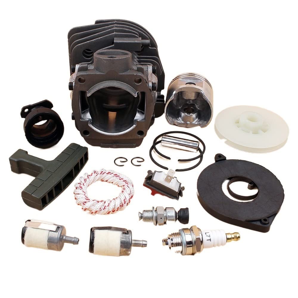 Parti di ricambio per utensili elettrici per esterni 45 mm Cilindro Pistone Catena Regolatore Recoil Molla Puleggia Aspirazione Set Fit 340 345 350 346 346XP 351 Motosega Ricambi per Patio Prato