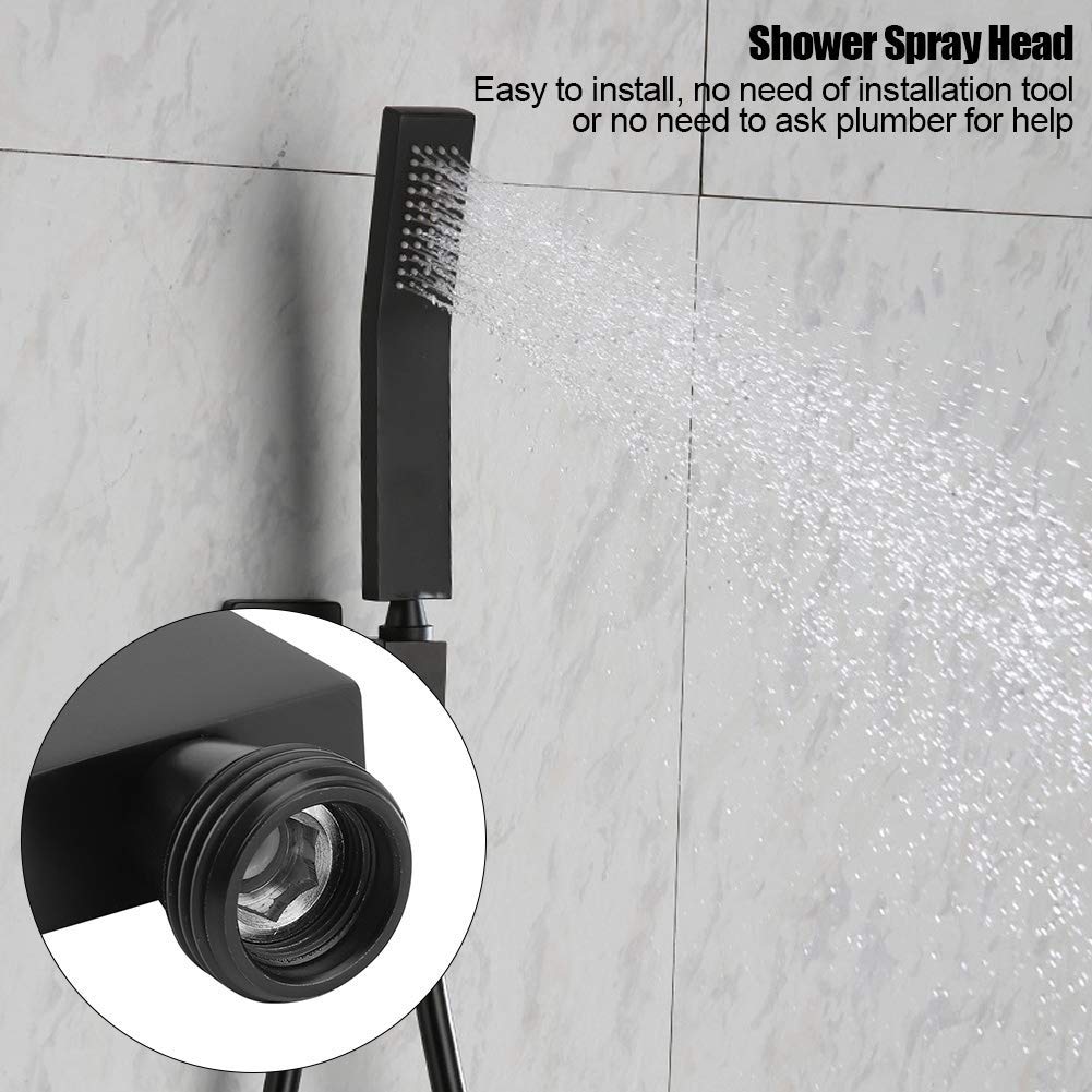 Soffione Doccia Portatile Nero Opaco, Spruzzatore Doccia Quadrato In Ottone Con Forte Flusso D'acqua per Casa E Bagno