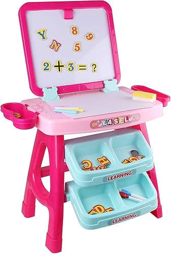 Adventure Toys Caballete para niños para dos, pizarra magnética de borrado en seco y estación de dibujo de pizarra para niños y niñas (azul amarillo) Adventure Toys Caballete para niños para dos, pizarra magnética de borrado en seco y estación de dibujo de pizarra para niños y niñas (azul amarillo)