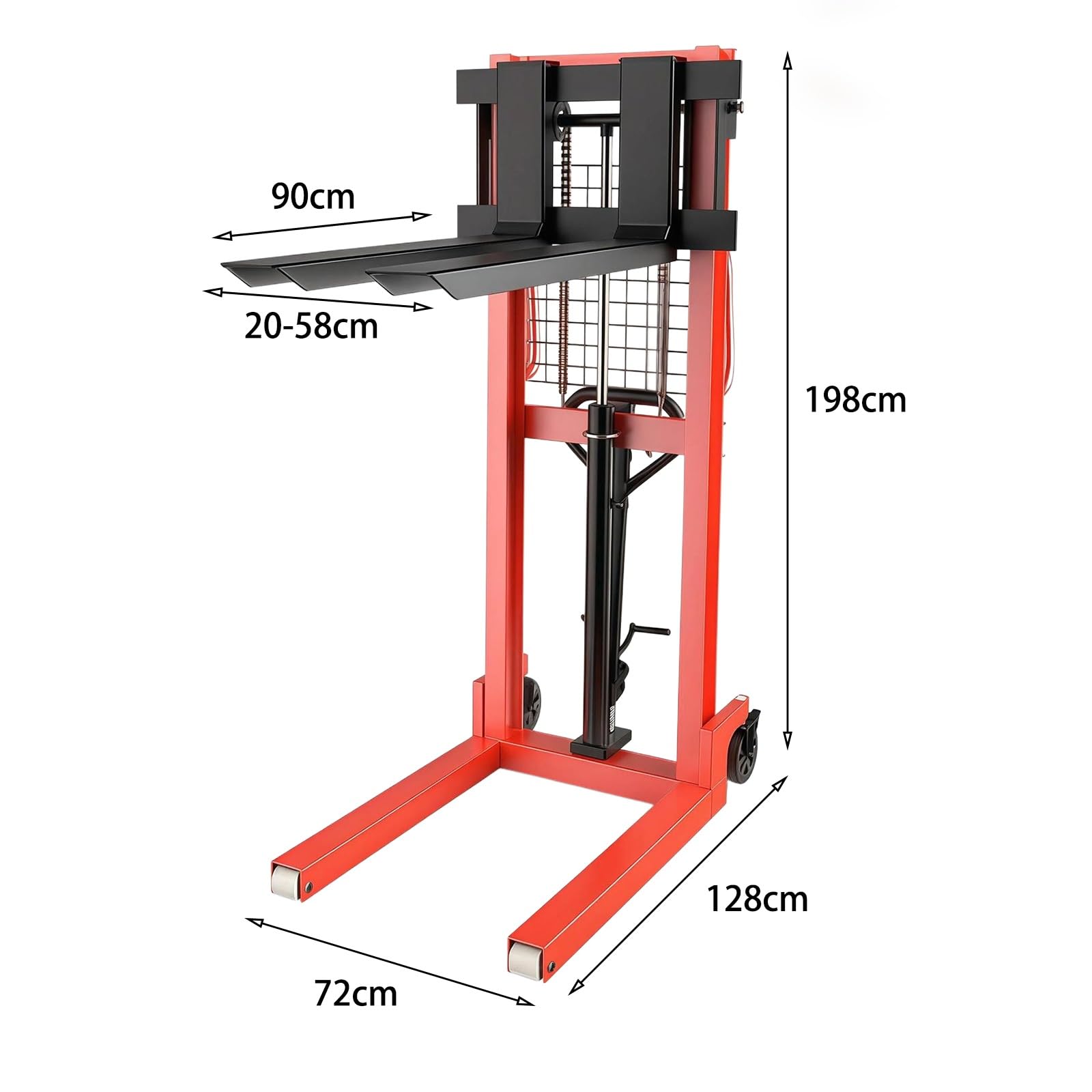Plataforma elevadora Apilador manual 2T, horquilla de 90cm, ancho ajustable, ruedas giratorias for taller almacenamiento