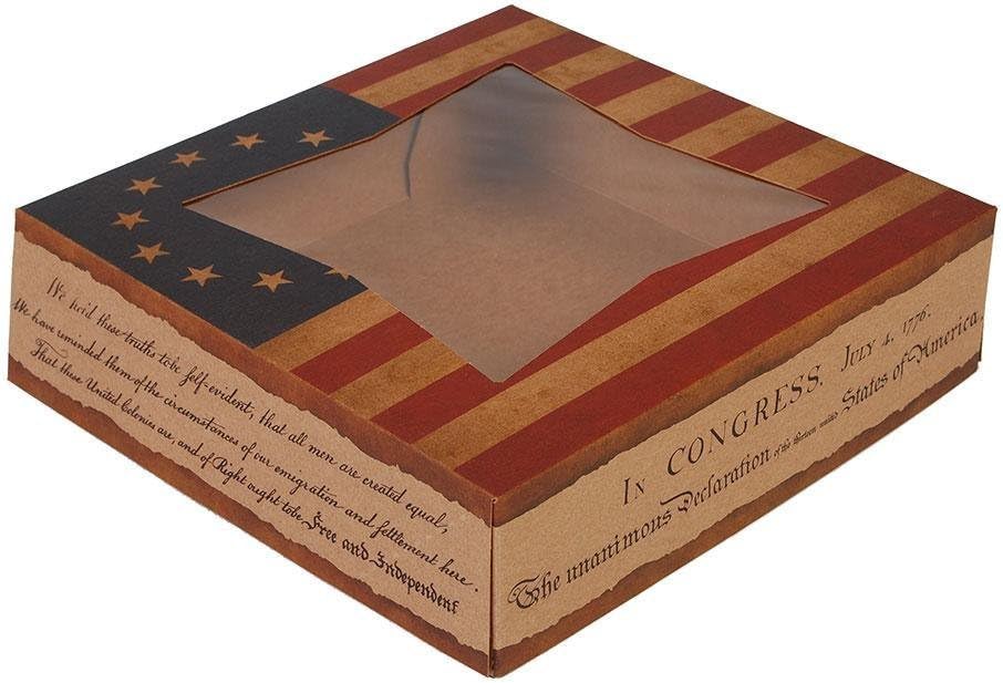 Bakery Cake Box with Window 10" x 10" x 2" with Vintage American Flag / Declaration of Independence Design - 6 per bundle