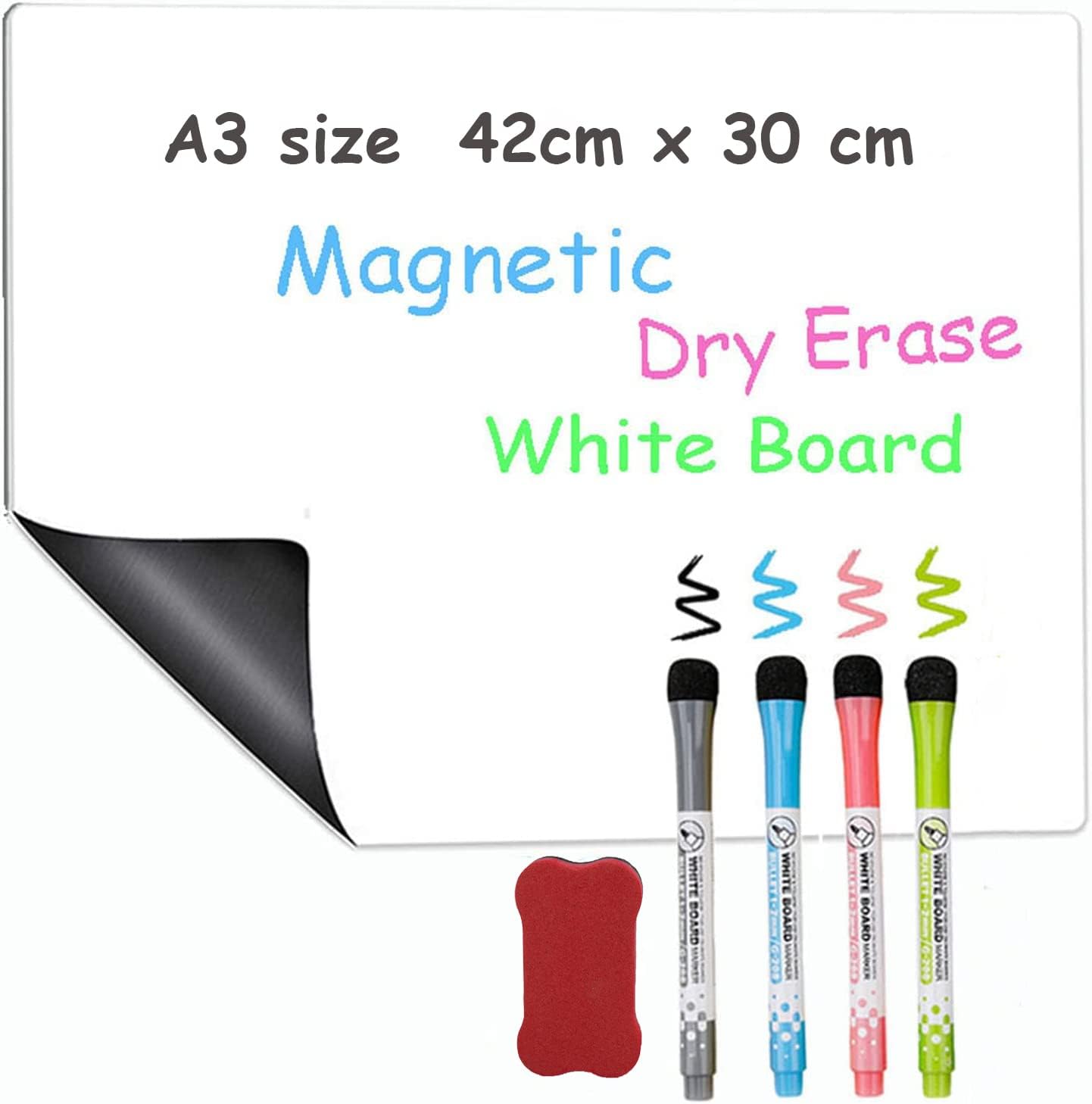 Magnetic Whiteboard Planner Organizer for Fridge 30 x 42cm, Daily Planner, Meal Planner and Shopping List Whiteboard, Daily Reminder, Magnetic Dry Erase Board with 4 Markers and Eraser.