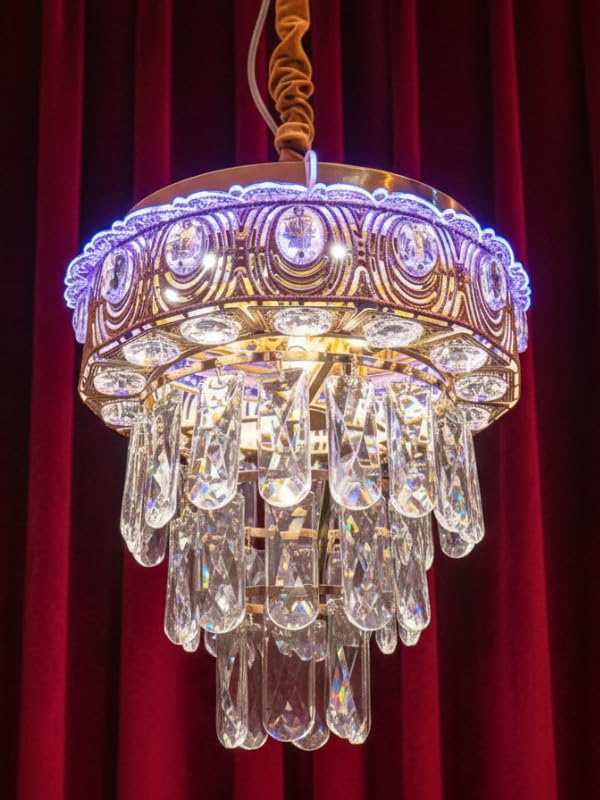 Image of swanart Aurivon Rotating Crystal Chandelier with Bluetooth Speaker and Multi-Color LED, K9 Crystal Hanging Light for Living Room and Bedroom, Modern Luxury Musical Ceiling Lamp