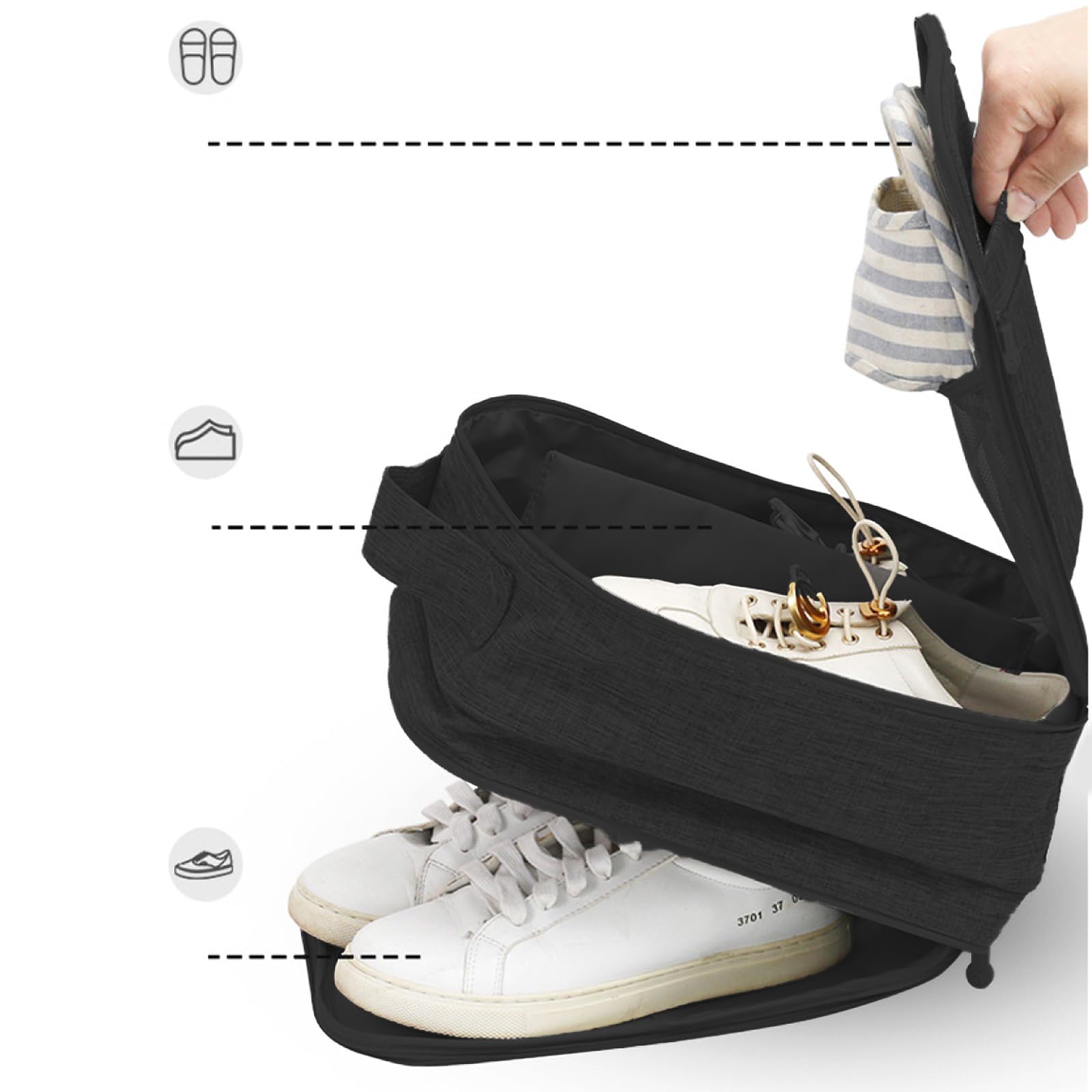 Reise Schuhtasche, Tragbare Schuhtasche, Golfschuhtasche, Wasserdichter Schuhbeutel Organisator, Verwendet für Reisespeicher, Staubdichte Lagerung, Koffer, Trolley Fall, Hängende Tasche(Schwarz)