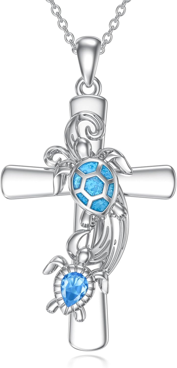 Turtle/Red Cardinal/Dove/Coconut Tree Necklace for Women 925 Sterling Silver Cross Pendant Crystal Mother Daughter Necklace Jewelry Gifts